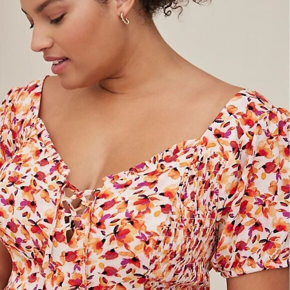 BABYDOLL CRINKLE GAUZE SMOCKED BACK PUFF SLEEVE TOP - Picture 3 of 6